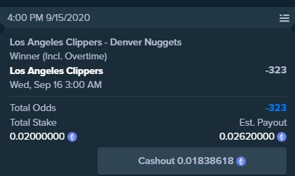 Game 7 Clippers Money Line -323 on Stake